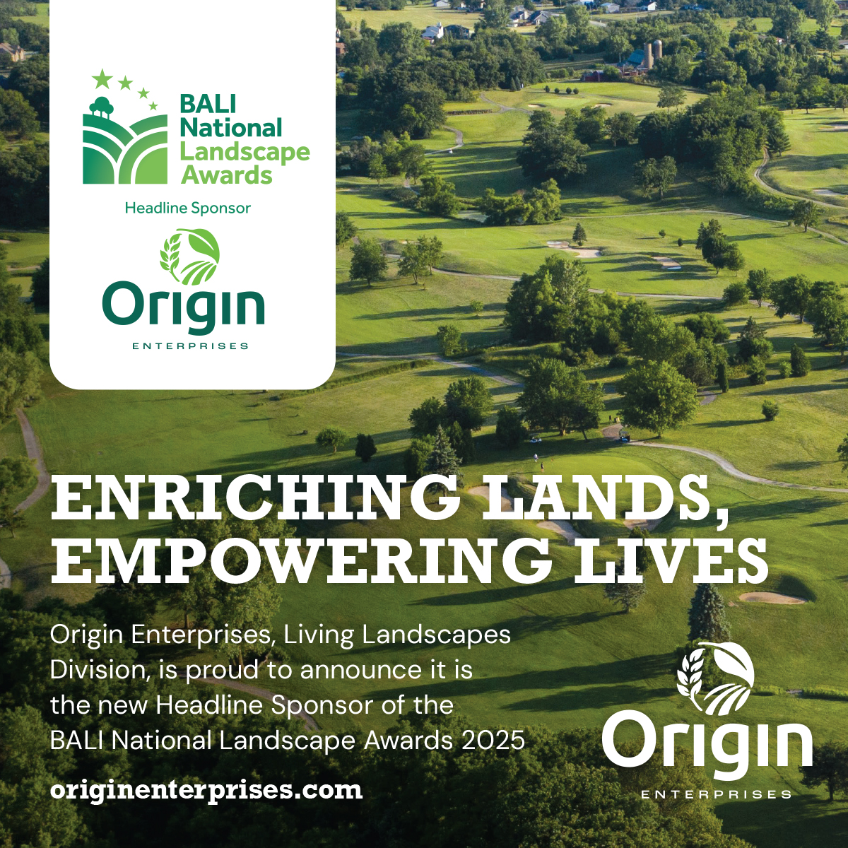 Origin Enterprises plc is pleased to announce a new headline sponsorship agreement for the prestigious BALI National Landscape Awards.